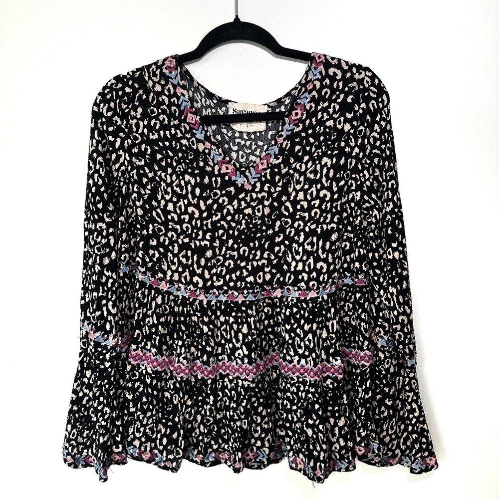 Savanna Jane All The Little Things Long Bell Sleeve Boho Embroidered Top Sz L